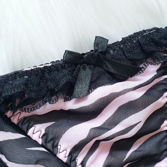 Zebra print lace trim strappy sexy sheer mesh see through bikini panty - Picture 2 of 2